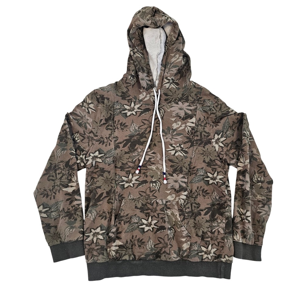 Bearsland Mens Floral Print‎ Hoodie Earth Tone Brown Green Botanical Pullover L